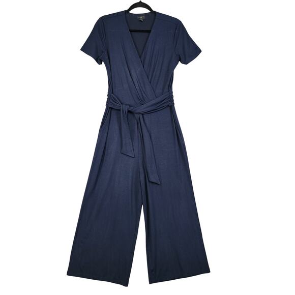 Ann Taylor Factory Womens Jumpsuit Size Medium Petite Navy Blue Cropped Wide Leg - Picture 1 of 11